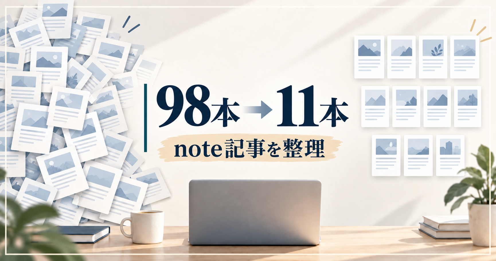 98本のnote記事を11本に整理したイメージ